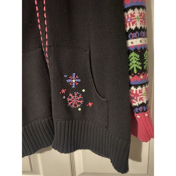 Quaker Factory Sweater full zip sequence beading snowflakes and trees size 2X - Picture 6 of 11